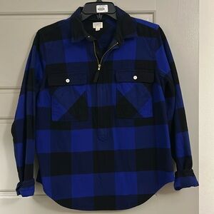J. Crew Royal Blue Buffalo Check Zippered Flannel Popover